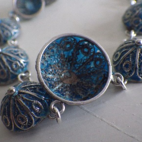 Antique Sterling Silver Enameled 1910 Necklace Choker - Picture 2 of 6